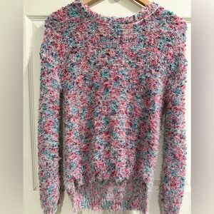 Moral Fiber Pink and Blue Textured Hi Lo Sweater